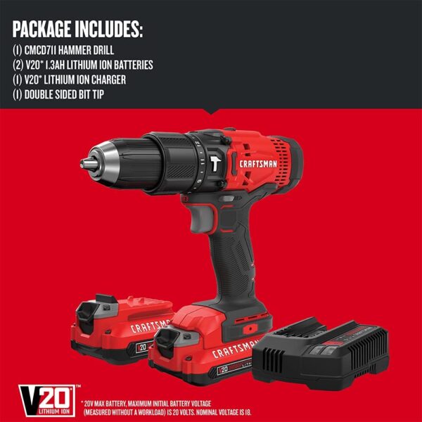 CMCD711C2 Kit de taladro de martillo inalámbrico CRAFTSMAN V20 - Imagen 2