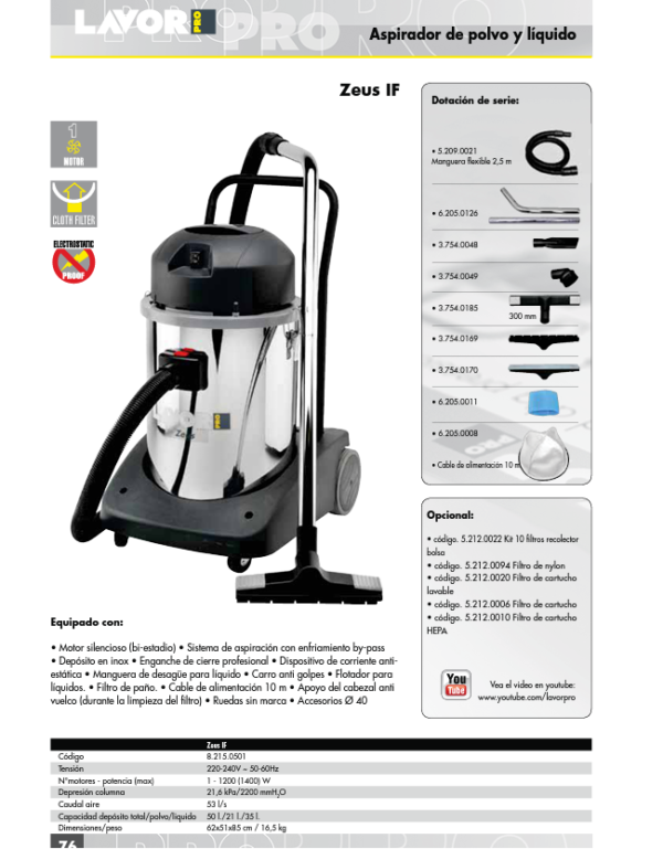 82150506 Aspiradora Zeus IF03 Lavorwash - Imagen 2