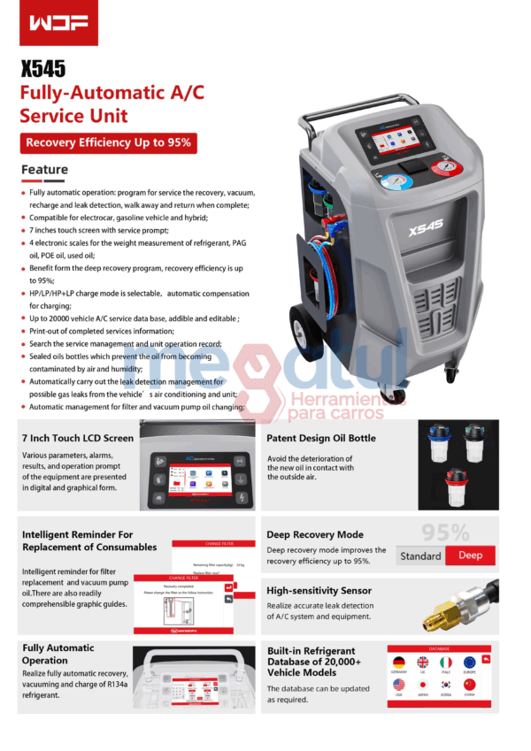Máquina recicladora de aire acondicionado automática WOF Modelo X545 - Imagen 2