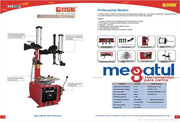 Desenllantadora Semifull Coseng C213GBIT – Semiprofesional con Sistema de impulso de aire (110V) - Imagen 2