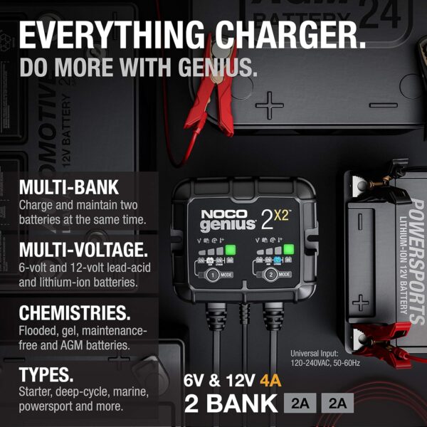 NOCO GENIUS2X2 – Cargador Inteligente de 2 Bancos (4A Total) - Imagen 3