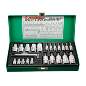 JUEGO DADOS TORX HEMBRA Y MACHO 25PZAS  MANDO 1/4 #T8/T10/T15/T20/T25/T27/T30 /E4/E5/E7/E8 JONNESWAY S06H425S